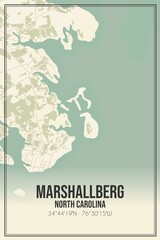 Retro US city map of Marshallberg, North Carolina. Vintage street map.