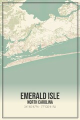 Retro US city map of Emerald Isle, North Carolina. Vintage street map.