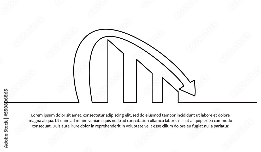Poster simple continuous line design of sharp declining growth chart. economic and financial decline design