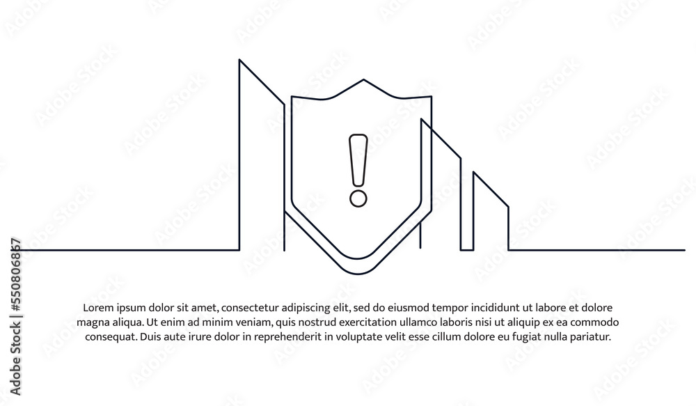 Poster simple continuous line design of financial security warning. decorative elements drawn on a white ba