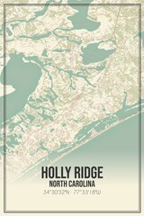 Retro US city map of Holly Ridge, North Carolina. Vintage street map.