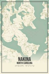 Retro US city map of Nakina, North Carolina. Vintage street map.