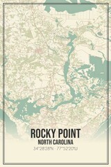 Retro US city map of Rocky Point, North Carolina. Vintage street map.