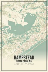 Retro US city map of Hampstead, North Carolina. Vintage street map.