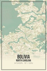 Retro US city map of Bolivia, North Carolina. Vintage street map.