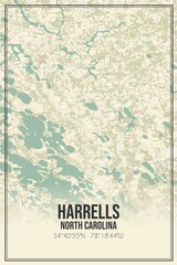 Retro US city map of Harrells, North Carolina. Vintage street map.