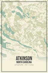 Retro US city map of Atkinson, North Carolina. Vintage street map.
