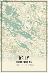 Retro US city map of Kelly, North Carolina. Vintage street map.