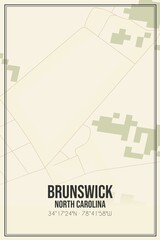 Retro US city map of Brunswick, North Carolina. Vintage street map.