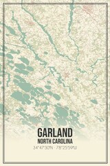 Retro US city map of Garland, North Carolina. Vintage street map.