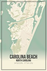 Retro US city map of Carolina Beach, North Carolina. Vintage street map.