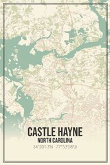 Retro US city map of Castle Hayne, North Carolina. Vintage street map.