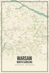 Retro US city map of Warsaw, North Carolina. Vintage street map.