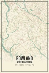 Fototapeta na wymiar Retro US city map of Rowland, North Carolina. Vintage street map.