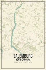Retro US city map of Salemburg, North Carolina. Vintage street map.