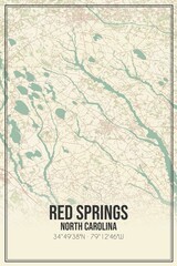 Retro US city map of Red Springs, North Carolina. Vintage street map.