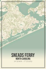 Retro US city map of Sneads Ferry, North Carolina. Vintage street map.