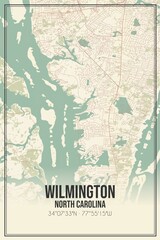 Retro US city map of Wilmington, North Carolina. Vintage street map.