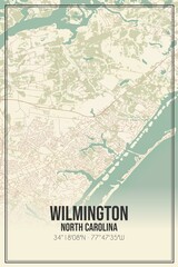 Retro US city map of Wilmington, North Carolina. Vintage street map.