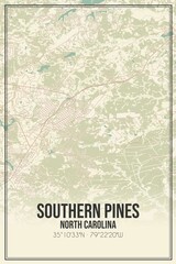 Retro US city map of Southern Pines, North Carolina. Vintage street map.