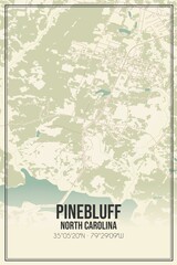 Retro US city map of Pinebluff, North Carolina. Vintage street map.