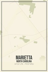 Retro US city map of Marietta, North Carolina. Vintage street map.