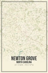 Retro US city map of Newton Grove, North Carolina. Vintage street map.