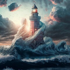 Generative AI generative aiと 海と 空と 水と 光と 嵐と 惰性で進むと - obrazy, fototapety, plakaty