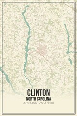 Retro US city map of Clinton, North Carolina. Vintage street map.