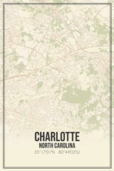 Retro US city map of Charlotte, North Carolina. Vintage street map.