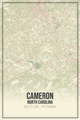 Retro US city map of Cameron, North Carolina. Vintage street map.
