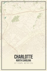 Retro US city map of Charlotte, North Carolina. Vintage street map.