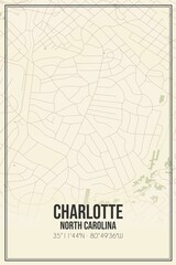 Retro US city map of Charlotte, North Carolina. Vintage street map.