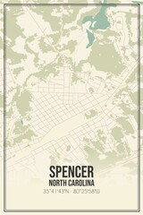 Retro US city map of Spencer, North Carolina. Vintage street map.