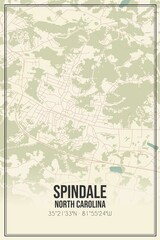 Retro US city map of Spindale, North Carolina. Vintage street map.
