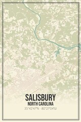 Retro US city map of Salisbury, North Carolina. Vintage street map.