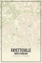 Retro US city map of Fayetteville, North Carolina. Vintage street map.