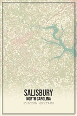 Retro US city map of Salisbury, North Carolina. Vintage street map.