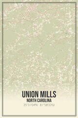 Retro US city map of Union Mills, North Carolina. Vintage street map.