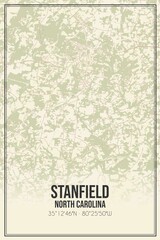 Retro US city map of Stanfield, North Carolina. Vintage street map.