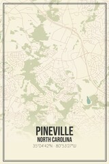 Retro US city map of Pineville, North Carolina. Vintage street map.