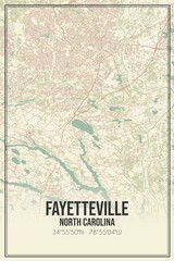 Retro US city map of Fayetteville, North Carolina. Vintage street map.