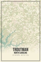 Retro US city map of Troutman, North Carolina. Vintage street map.