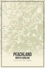 Retro US city map of Peachland, North Carolina. Vintage street map.