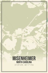Retro US city map of Misenheimer, North Carolina. Vintage street map.