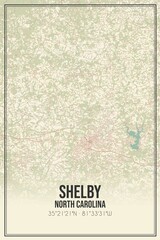 Retro US city map of Shelby, North Carolina. Vintage street map.