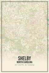 Retro US city map of Shelby, North Carolina. Vintage street map.
