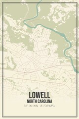 Retro US city map of Lowell, North Carolina. Vintage street map.