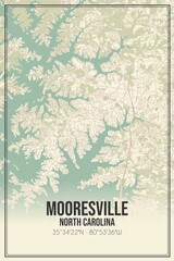 Retro US city map of Mooresville, North Carolina. Vintage street map.
