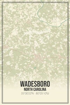 Retro US city map of Wadesboro, North Carolina. Vintage street map.